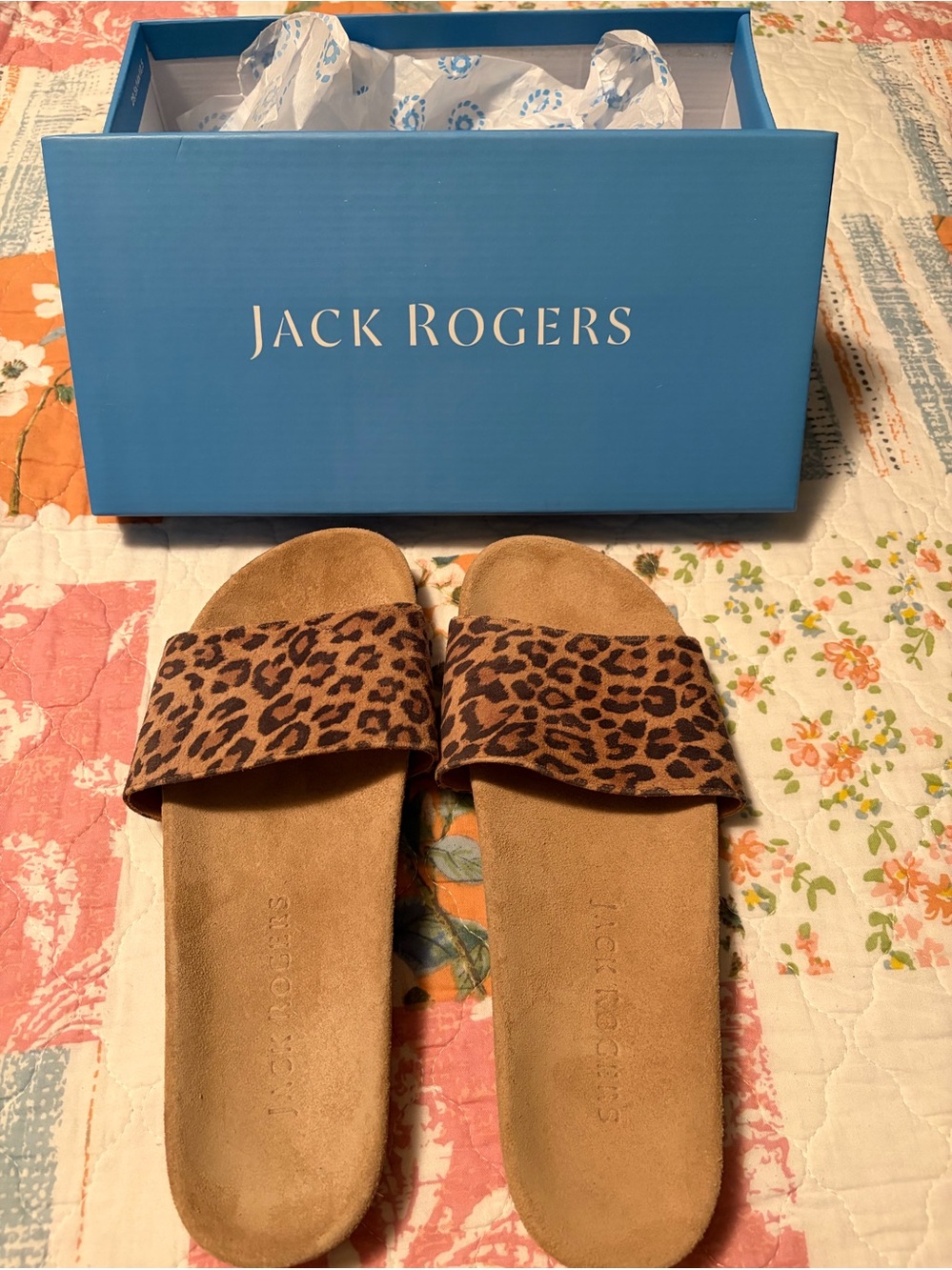 Jack Rogers Leopard Print Brown Slide Sandals 9